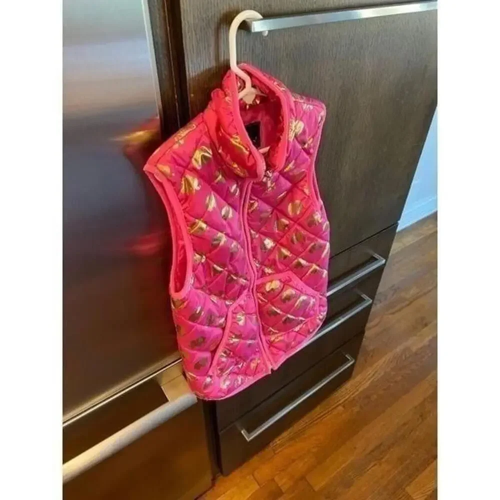 Simply‎ Southern Hot Pink with gold elephants puffer vest girl size large